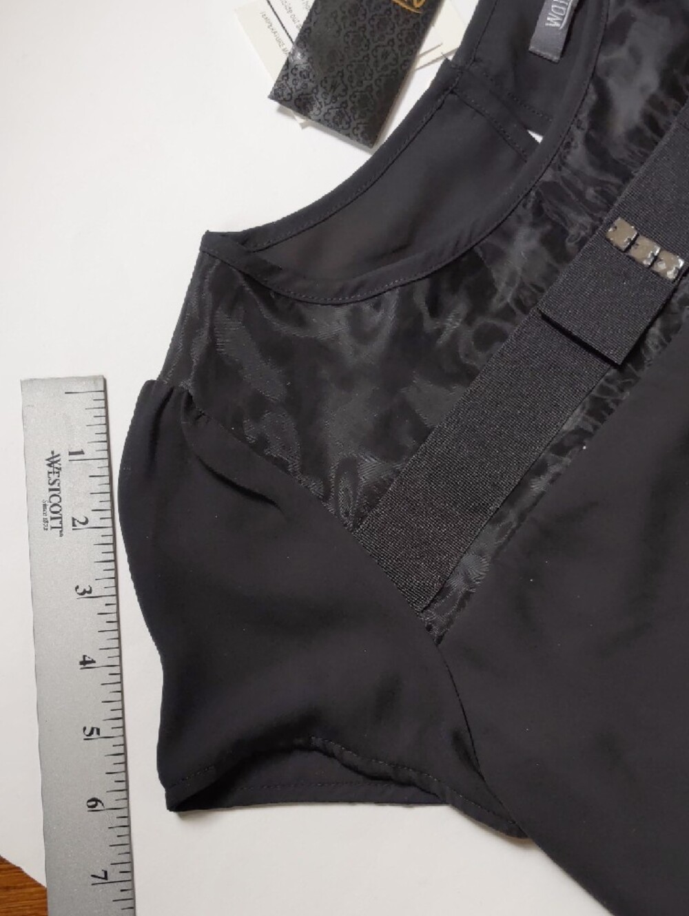 Black Short Sleeve Bow-Accent Blouse - Picture 7 of 9